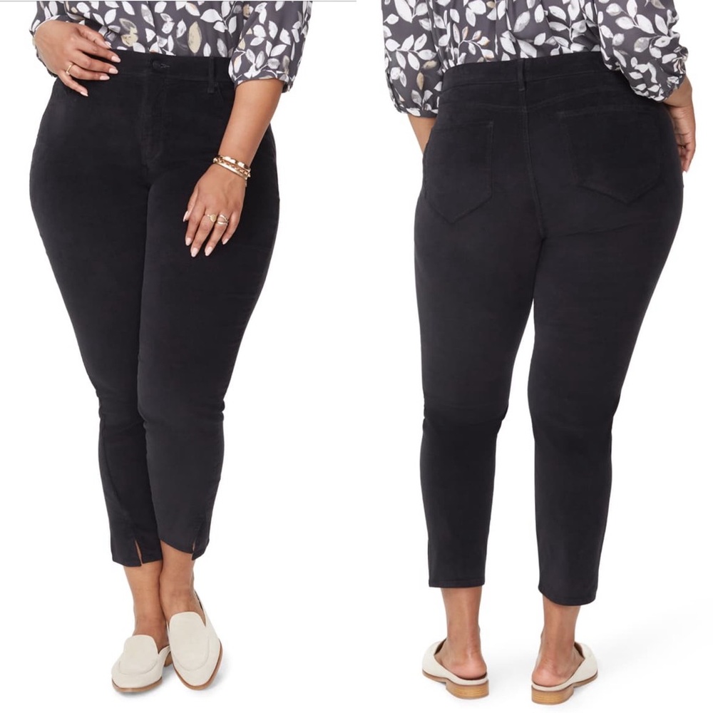 NYDJ Black Ami Twist Seam Ankle Slit Velvet Pants
